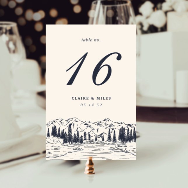 Dark Navy | Mountain Sketch Wedding Table Number (Creator Uploaded)