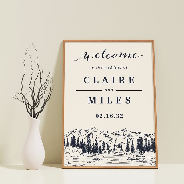Dark Navy | Mountain Sketch Wedding Welcome Sign (Creator Uploaded)