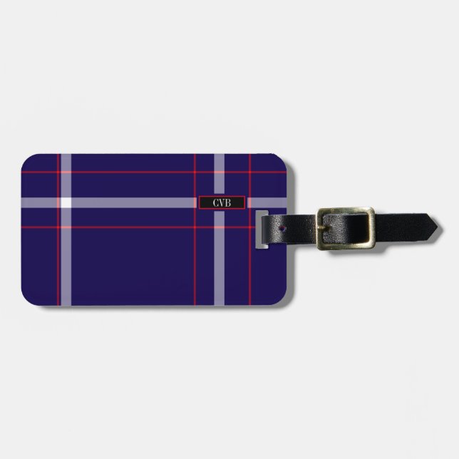 Dark Navy, Red, & White Plaid Luggage Tag (Front Horizontal)