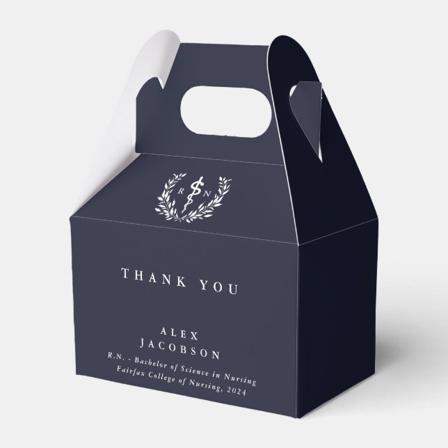 Dark Navy Registered Nurse + Asclepius Graduation Favor Box (Front Side)