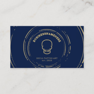 Dark Navy Skull Tattoo Piercing Studio QR Code Business Card