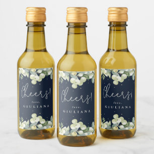 Dark Navy Snowberry+Eucalyptus Bachelorette Mini Wine Label