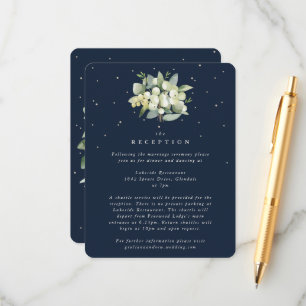 Dark Navy Snowberry+Eucalyptus Bouquet Reception Enclosure Card