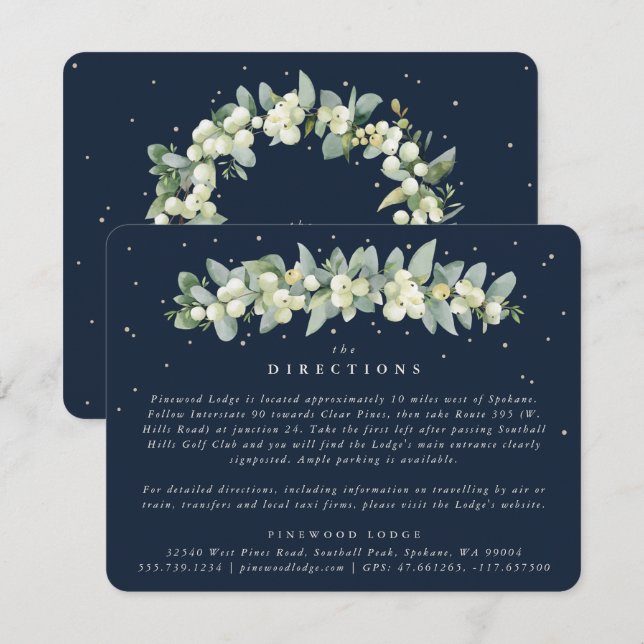 Dark Navy Snowberry+Eucalyptus Garland Directions Enclosure Card (Front/Back)