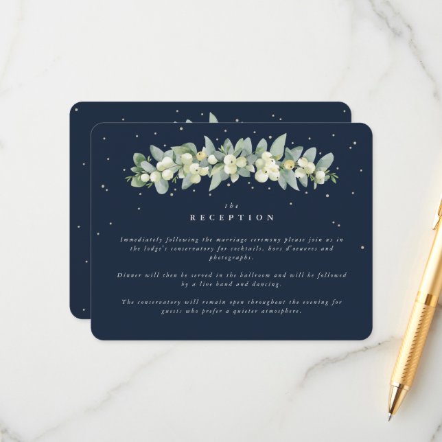 Dark Navy Snowberry+Eucalyptus Garland Reception Enclosure Card (Front/Back In Situ)
