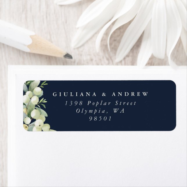 Dark Navy Snowberry+Eucalyptus Return Address (Insitu)