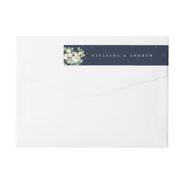 Dark Navy Snowberry+Eucalyptus Wedding Classic Wrap Around Label (Back)