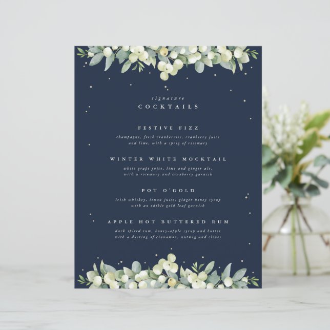 Dark Navy Snowberry+Eucalyptus Wedding Drinks Bar (Standing Front)