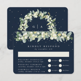 Dark Navy Snowberry+Eucalyptus Wedding Multi-Event RSVP Card