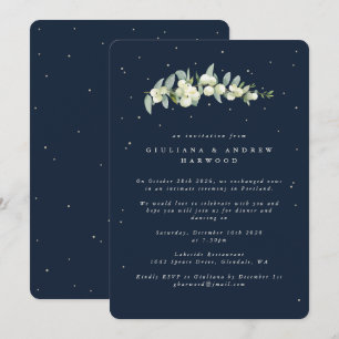 Dark Navy Snowberry+Eucalyptus Wedding Reception Invitation