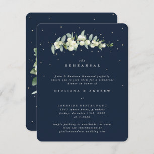 Dark Navy Snowberry+Eucalyptus Wedding Rehearsal Enclosure Card