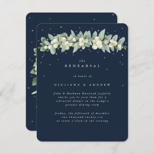 Dark Navy Snowberry+Eucalyptus Wedding Rehearsal Enclosure Card