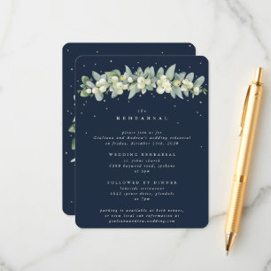 Dark Navy Snowberry+Eucalyptus Wedding Rehearsal Enclosure Card