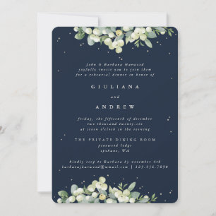 Dark Navy Snowberry+Eucalyptus Wedding Rehearsal Invitation