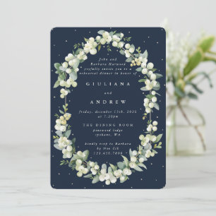 Dark Navy Snowberry+Eucalyptus Wedding Rehearsal Invitation