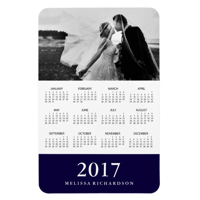 Dark Navy Stripe | Elegant 2017 Photo Calendar Magnet (Vertical)