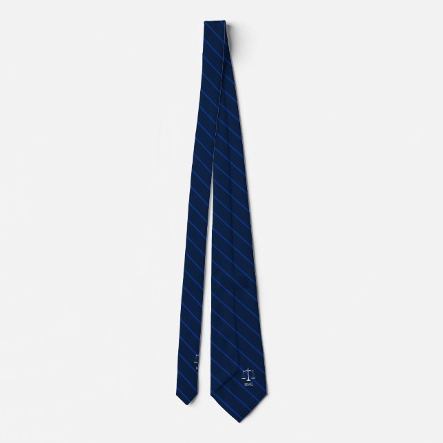 Dark Navy Striped Custom Initials Lawyer Dual Side Tie (Back)