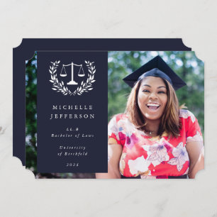 Dark Navy + White Law Scales Laurel Wreath Photo Announcement