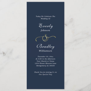 Dark Navy White Simple Script Elegant Wedding Program