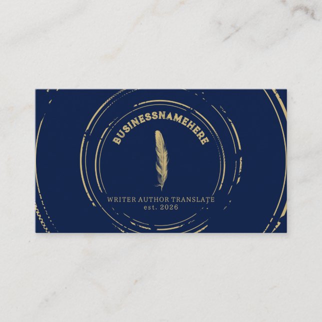 Dark Navy Writer Mobile Notary Gold QR Code Business Card (Front)