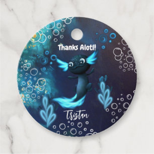 Dark Neon Axolotl Birthday Party Favour Tags