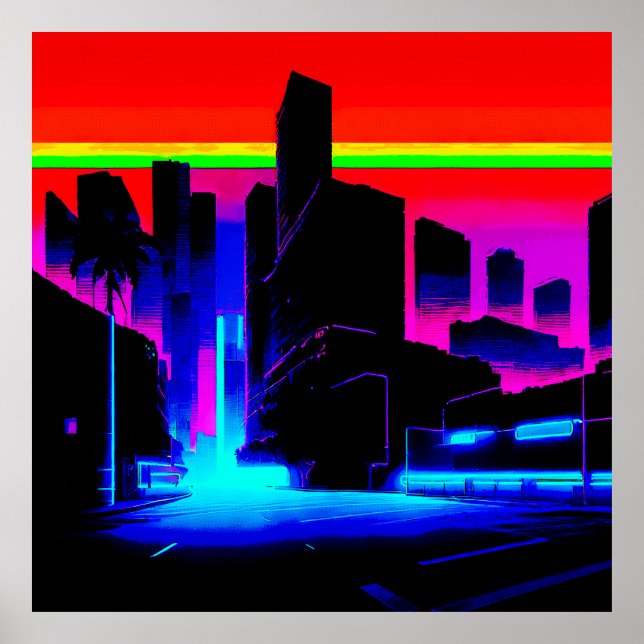 Dark Neon City 502 Retro Poster (Front)