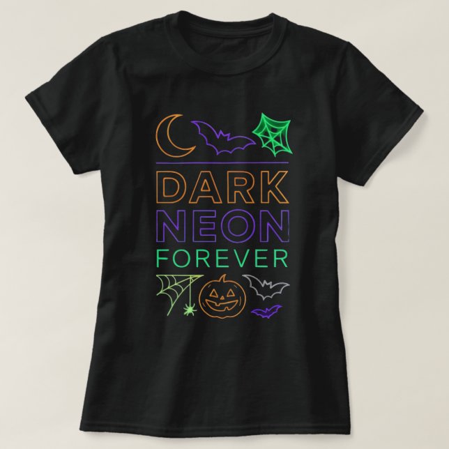 Dark Neon Forever | Halloween Pumpkin Bats. T-Shirt (Design Front)