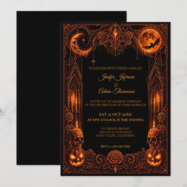 Dark neon Gothic Halloween Wedding Invitation (Front/Back)