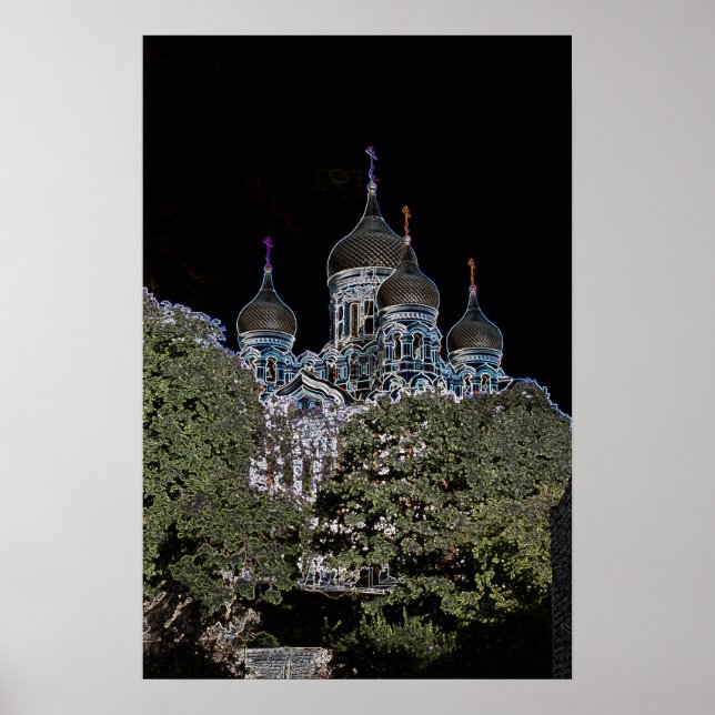 Dark Neon St. Alexander Nevsky Cathedral Poster (Front)