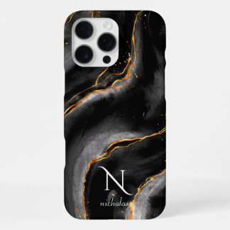 Dark Night Gold Glitter Marble Customizable iPhone 16 Pro Max Case