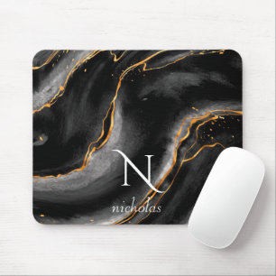 Dark Night Gold Glitter Marble Customizable Mouse Pad