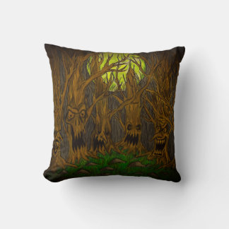 Dark Night Halloween Full Moon Forest Throw Pillow