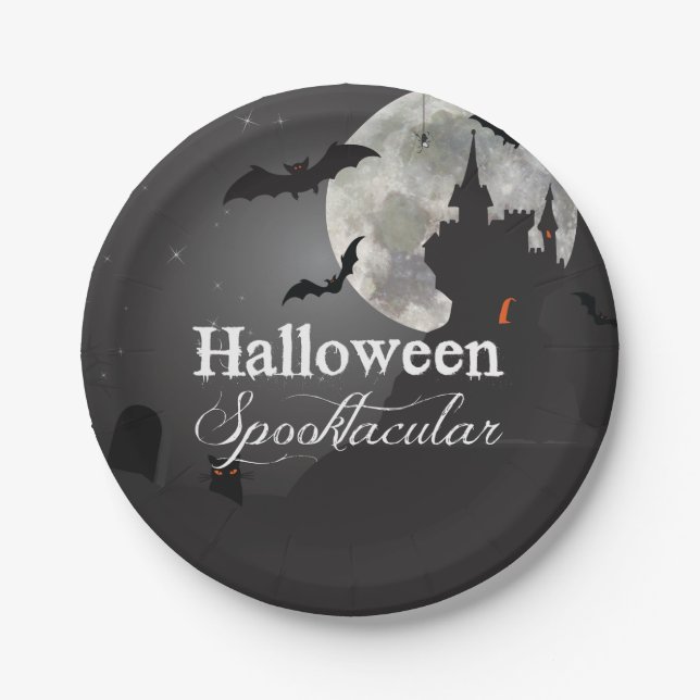 Dark Night Halloween Spooktacular Party Paper Plate (Front)