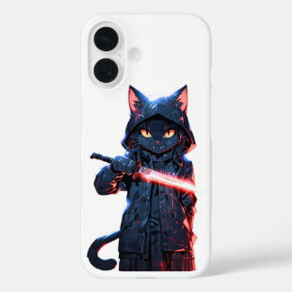 Dark Ninja Cat | Anime Assassin Art with Neon Blad iPhone 16 Case