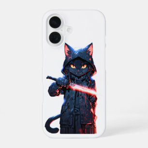 Dark Ninja Cat   Anime Assassin Art with Neon Blad iPhone 16 Case