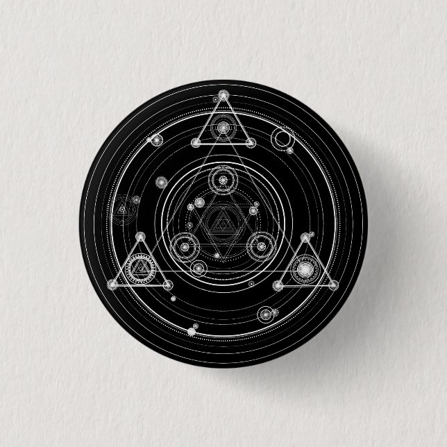 Dark occult style sacred geometry 1 inch round button (Front)