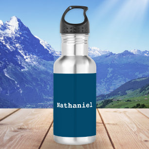 Dark Ocean Blue Minimal Simple Personalized Name 532 Ml Water Bottle
