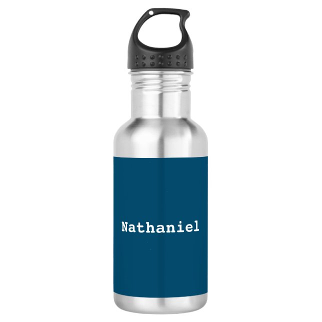 Dark Ocean Blue Minimal Simple Personalized Name 532 Ml Water Bottle (Front)