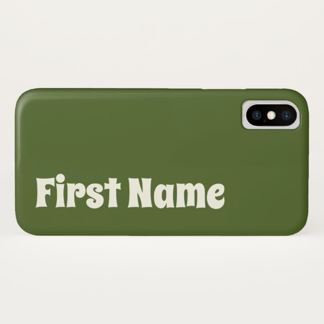 Dark Olive Green Background w/ Ivory Bold Name Case-Mate iPhone Case (Back (Horizontal))