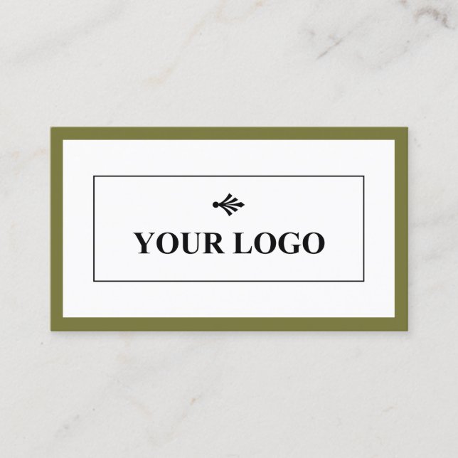 Dark Olive Green Border Your Logo Minimalist Business Card (Front)