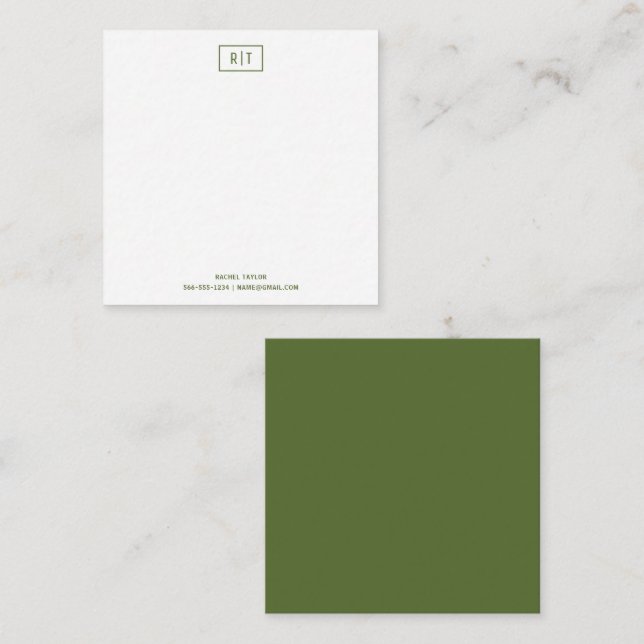 Dark Olive Green Budget Monogram Simple Modern Card (Front/Back)