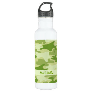 Dark Olive Green Camo Camouflage Personalized Name 710 Ml Water Bottle