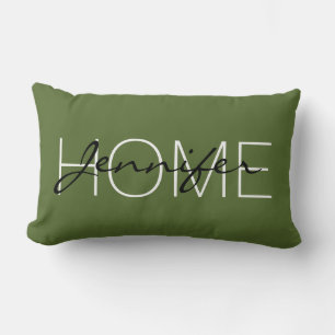 Dark olive green colour home monogram lumbar pillow
