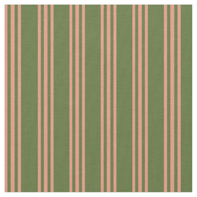 Dark Olive Green & Dark Salmon Lines Fabric (Close Up)