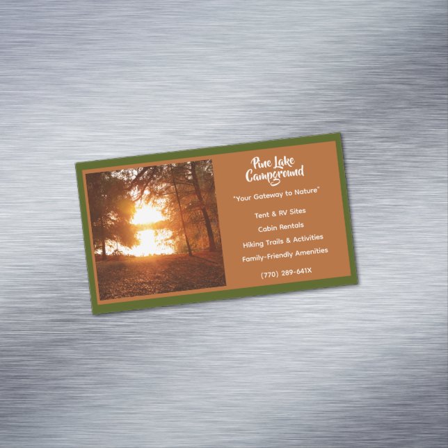 Dark Olive Green Forest Campground Camping Outdoor Magnetic Business Card (In Situ)