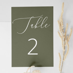 Dark Olive Green Formal Woodland Botanical Wedding Table Number