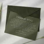 Dark olive green minimalist typography wedding thank you card<br><div class="desc">Elegant simple minimalist Thank You Card in dark olive green colour for woodland summer wedding. Please contact me if you need additional items.</div>