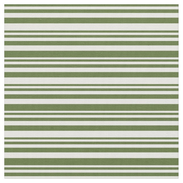 Dark Olive Green & Mint Cream Coloured Lines Fabric (Close Up)