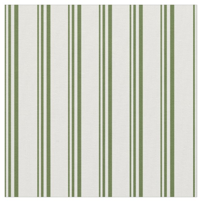 Dark Olive Green & Mint Cream Coloured Stripes Fabric (Close Up)