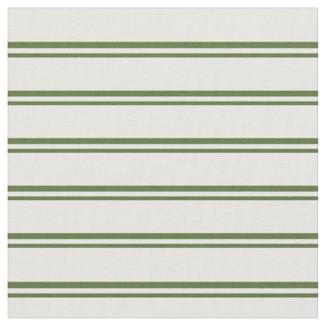 Dark Olive Green & Mint Cream Lined Pattern Fabric (Close Up)